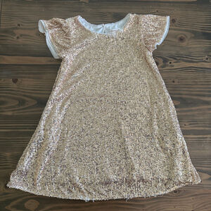 Kids Cat & Jack Dress S 6/7 Gold White Sequin Short Sleeve Party Dress - FLAW